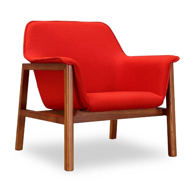 Manhattan Comfort Miller Walnut Linen Weave Accent Chair - Burnt Orange