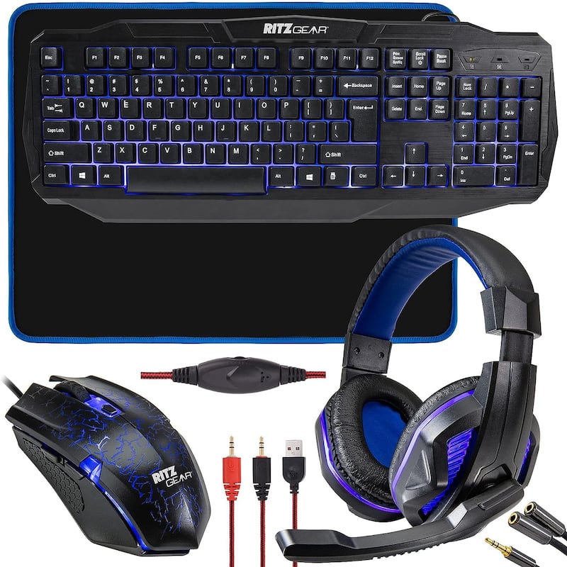 Ritz Gear 4-in-1 Blue Gaming Kit with Keyboard, Mouse, Headset and Mouse Pad - Blue
