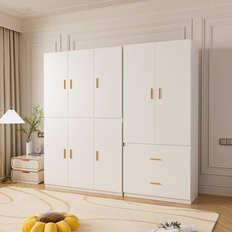 Meyreso White Minimalist Modular Wardrobe Closet with Drawers, Convertible Stacking Armoire - N/A