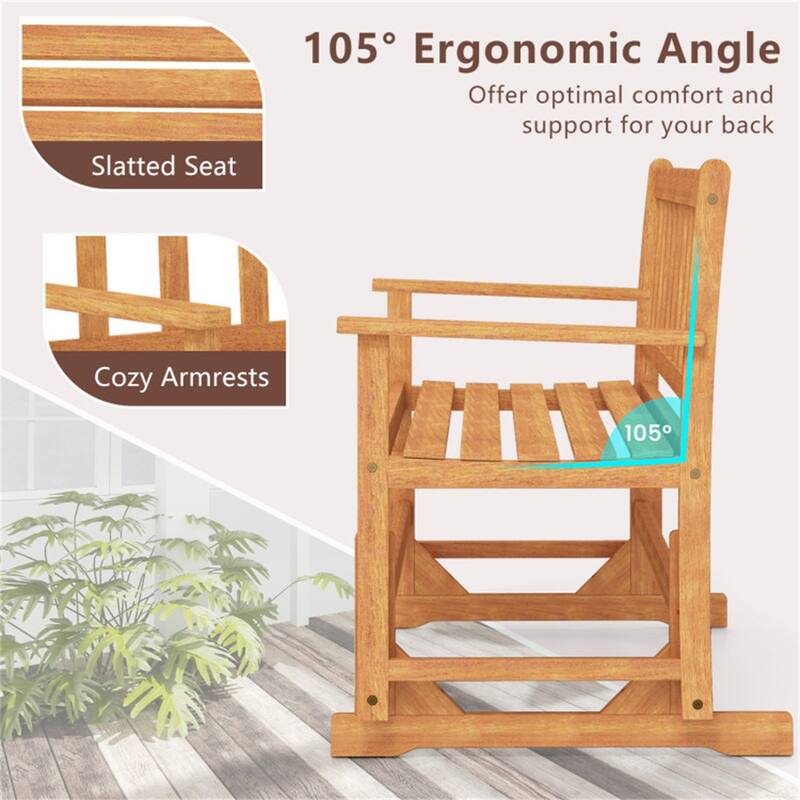Acacia Wood Outdoor Glider Bench Two Seat Patio Loveseat Smooth Gliding Porch Garden and Backyard Seating - 44" x 26" x 34"