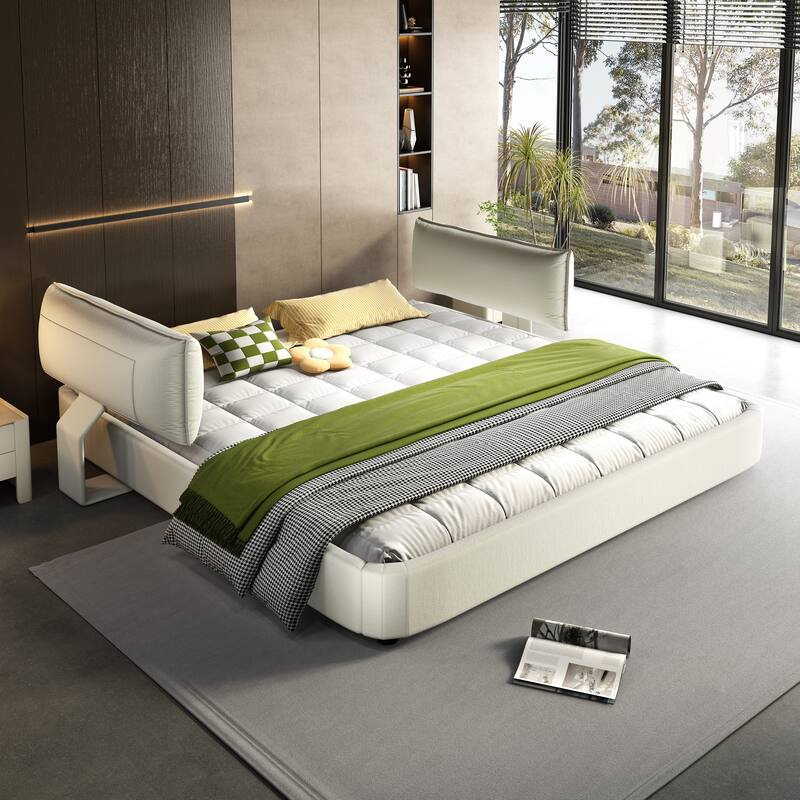 Low Profile King Size Cloud Bed Frame with Movable Headboard, Chenille Platform Bed with Metal/Solid Wood Slat Double Support