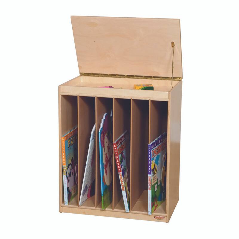 Wood Designs Big Book Display Storage Unit with Chalkboard, Toddler Birch Wood Durable Bookacse With Piano Hinged Top - 28"