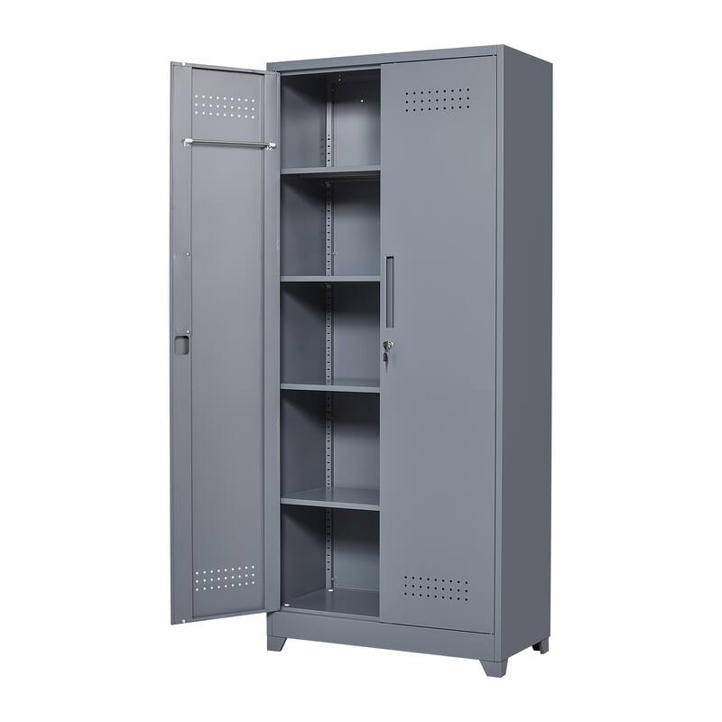 Metal Cleaning Tool Cabinets With Locking Doors, High Broom Tool Storage Cabinets, Adjustable Shelves