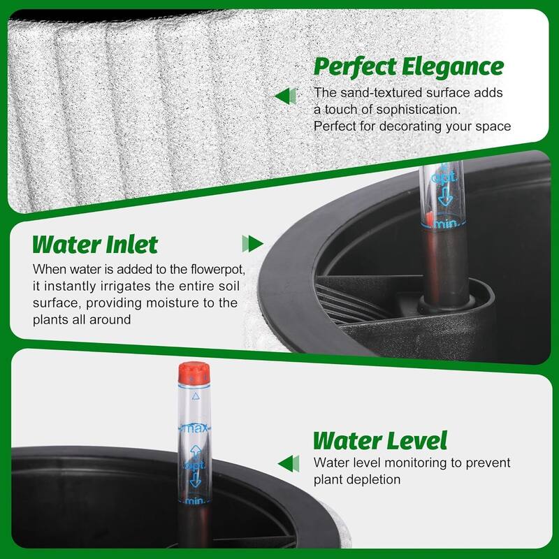 14" Set of 2 Self-Watering Planters, Flower Pots for Front Porch, Patio & Garden