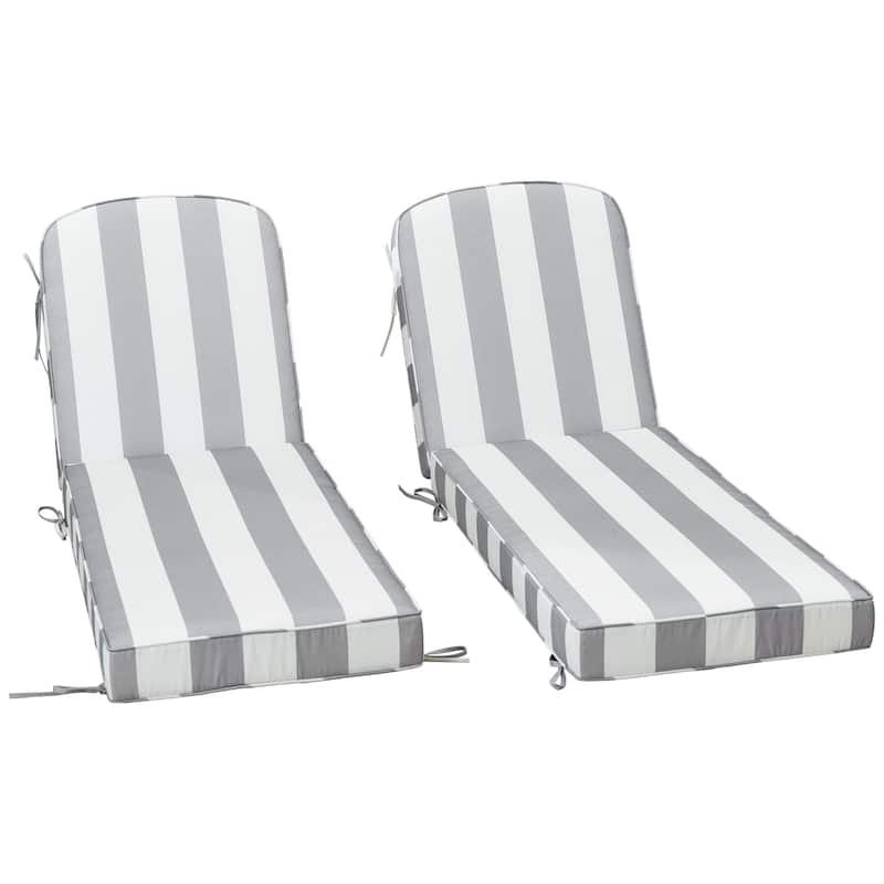 KINWELL Set of 2 Extra Thick Outdoor Chaise Lounge Cushions (5-inch Thick) - Grey & White Stripes