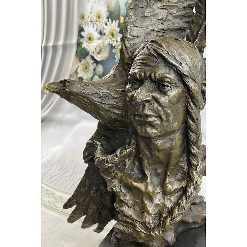 Bust Of Indian Chief Bronze Sculpture Statue Original Signed Nick Figure Art