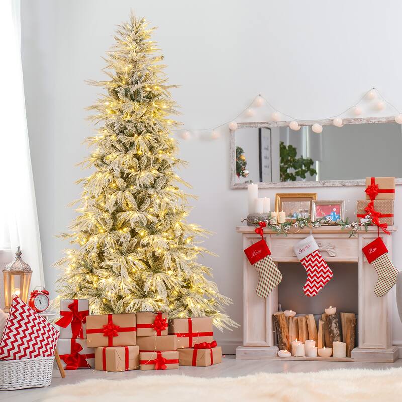 Gymax 6/7/8 FT Artificial Christmas Tree w/1108 PE PVC Branch Tips & - Green, White