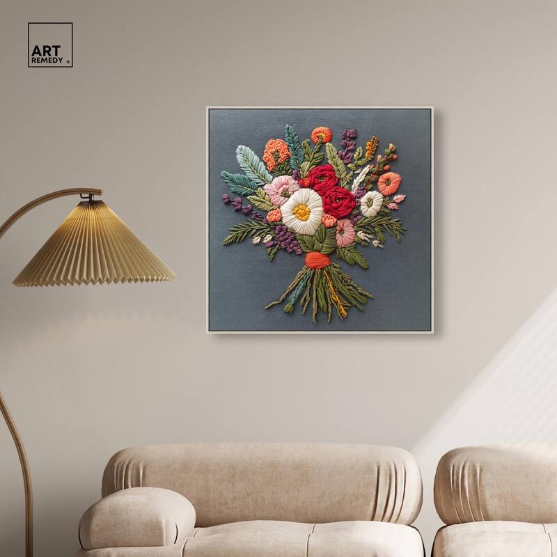 Stitched Bloom Bouquet I Canvas by Art Remedy