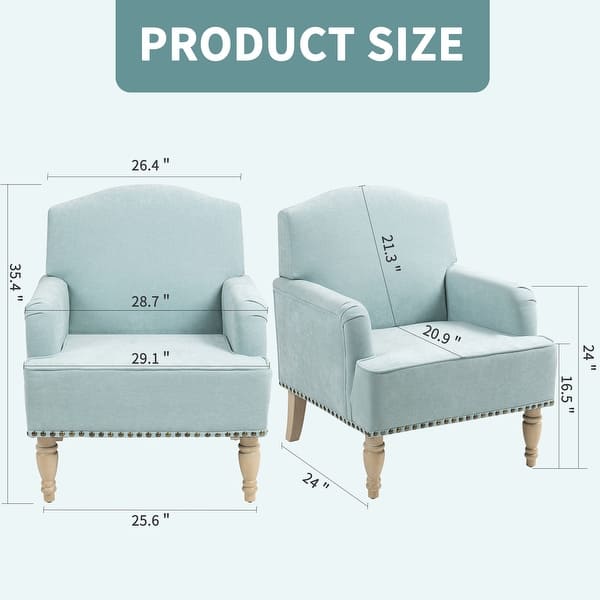 dimension image slide 0 of 2, 29 Inch Seat Wide Accent Chair - Retro Wooden Legs & Nailhead Trim Holds 300lbs