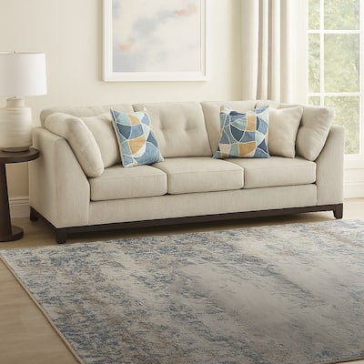 Maxo Sofa, 100 Inch Tufted Ivory Polyester, 5 Accent Throw Pillows