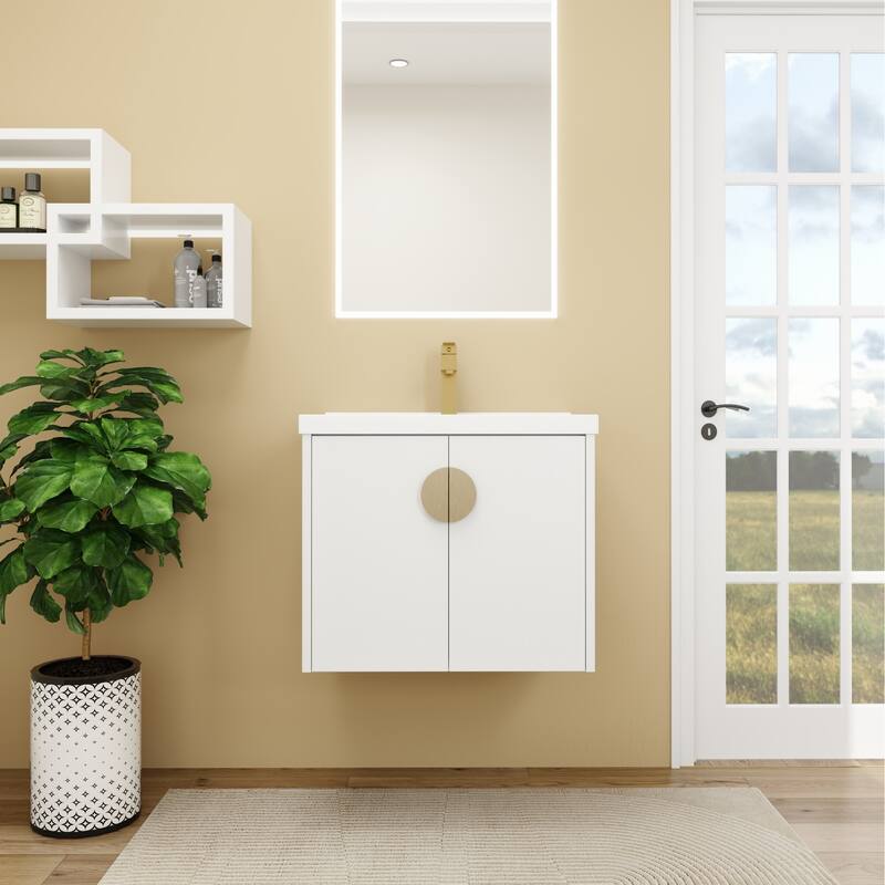 Bathroom Vanity With Sink In 24/28 Inch, Floating Bathroom Vanity With Soft Close Door - 23.8"W x 18.5"D x 20.7"H - Glossy White