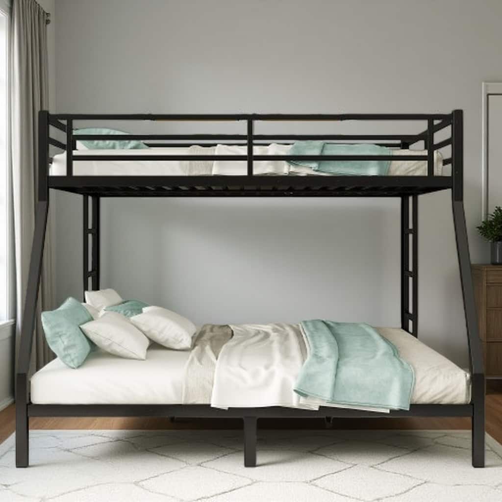 Queen Over King Metal Bunk Bed with Dual Ladders, Underbed Storage, and Noise-Free Design, Heavy-Duty Frame