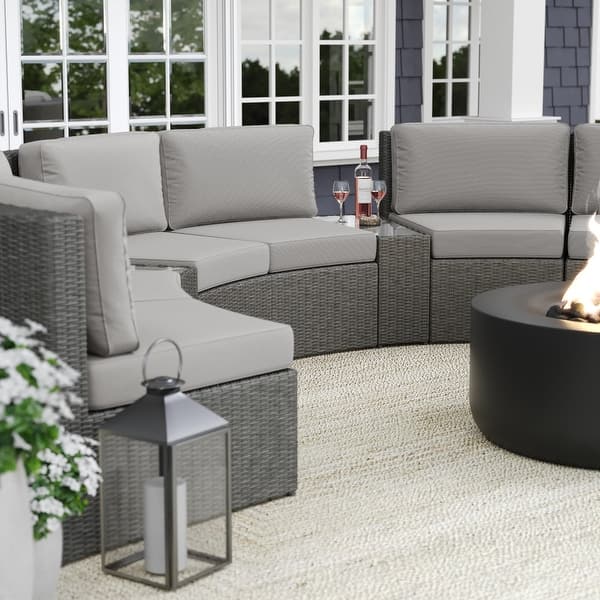 slide 2 of 13, Martha Stewart Outdoor Modular Rattan Wicker Sectional Sofa Seats & Side Table - 33"W x 31"D x 30"H Gray Cushions/Gray Frame