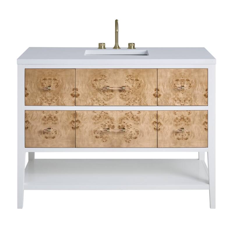 James Martin Vanities D804-V48-3WZ Olena 48" Single Basin Wood Vanity - Polished White / Light Mappa Burl - Painted