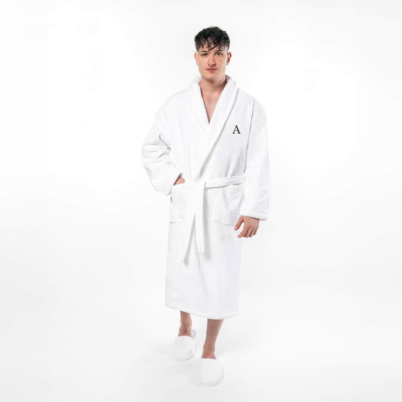 Authentic Hotel and Spa 100% Turkish Cotton Personalized Unisex Anovia Velour Bathrobe - Black Block Font