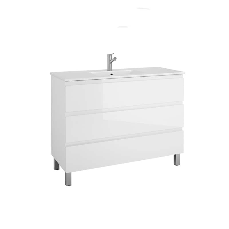 HomeRoots 48" White Wood Freestanding Bathroom Vanity With White Sink And Three Drawers - 48.00 in. x 39.06 in. x 18.10 in.