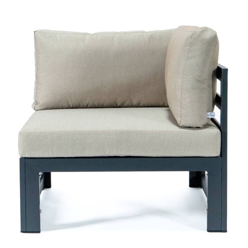 LeisureMod Chelsea 4-Piece Outdoor Patio Sectional Loveseat Set Black Aluminum with Cushions
