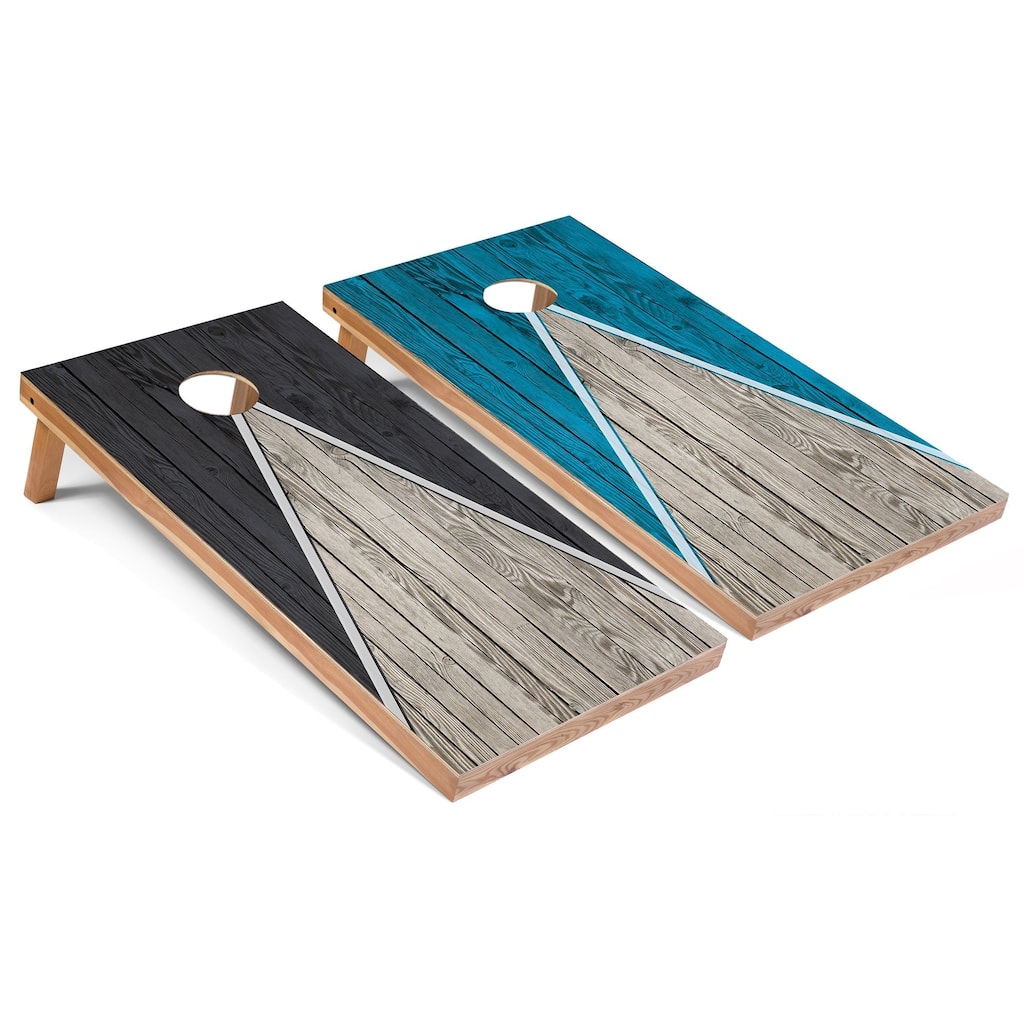 Dark Grey and Turquoise Pyramid Cornhole Boards with Case & Lights