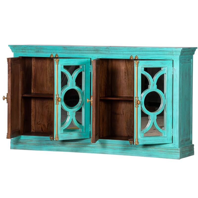 Maadze 71" 4-Glass Door Kitchen Accent Buffet Sideboard Cabinet