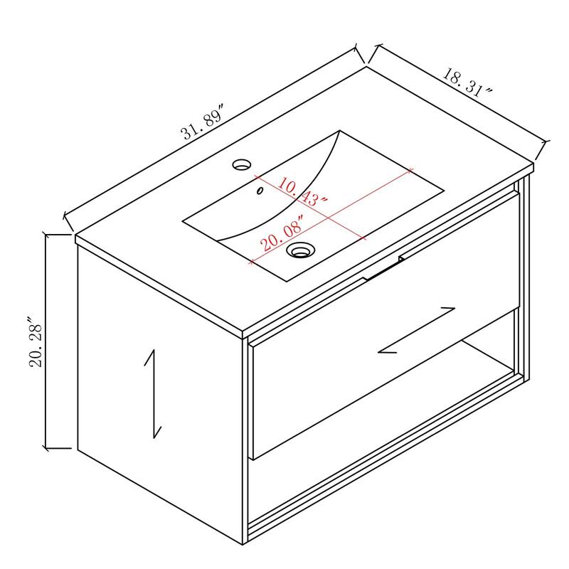 24"/30"/32"/36" Floating Bathroom Vanity Set with Ceramic Sink