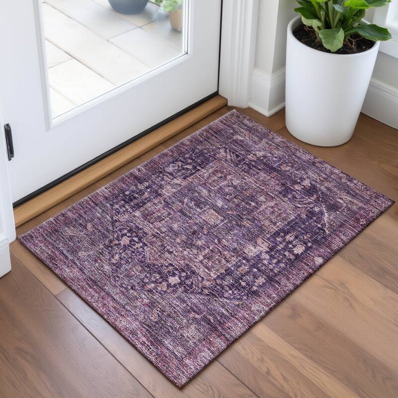 Premium Washable Super Soft Vintage Traditional Mayfield Rug - Eggplant - 1'8" x 2'6"