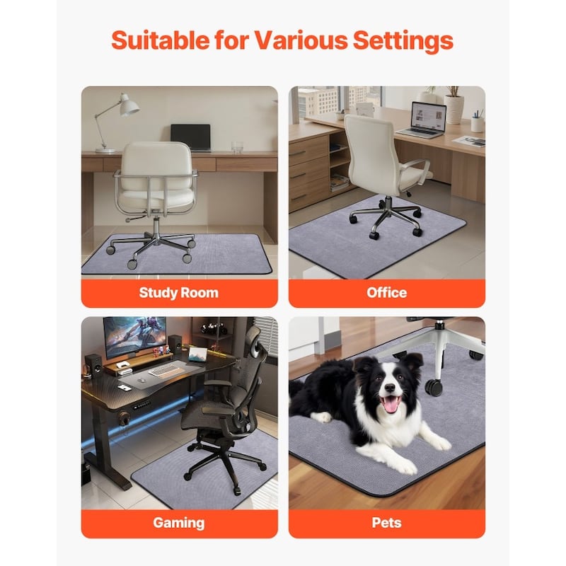 Grey Corduroy Gaming Chair Mat 36x48 in Non-Slip Floor Protector