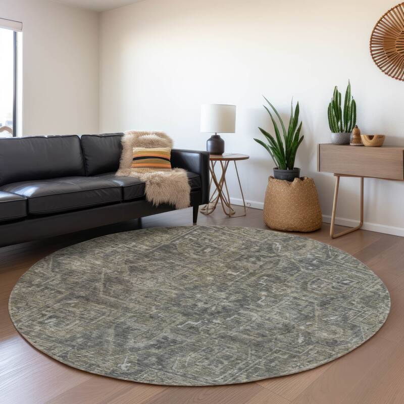 Premium Washable Super Soft Traditional Boho Mayfield Rug - Mocha - 8' x 8' - Round