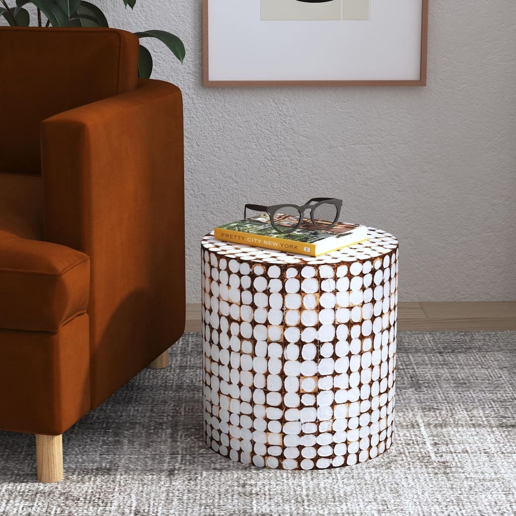 Round Coconut Shell Mosaic Accent Table by East at Main