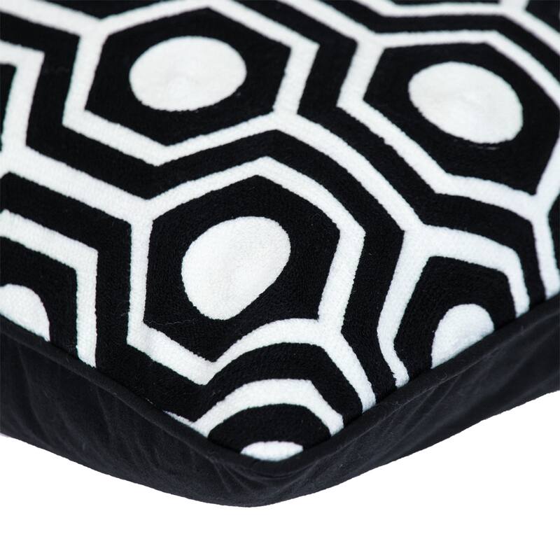 Geometric Hexa Square Cotton Throw Pillow - 20" - Black and White