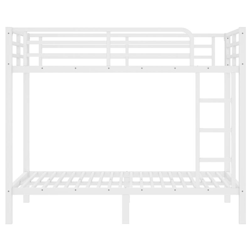 Roomfitters Metal Twin/Full Bunk Bed Frame with Ladder & Safety Rail, Heavy-Duty Space-Saving Design, White