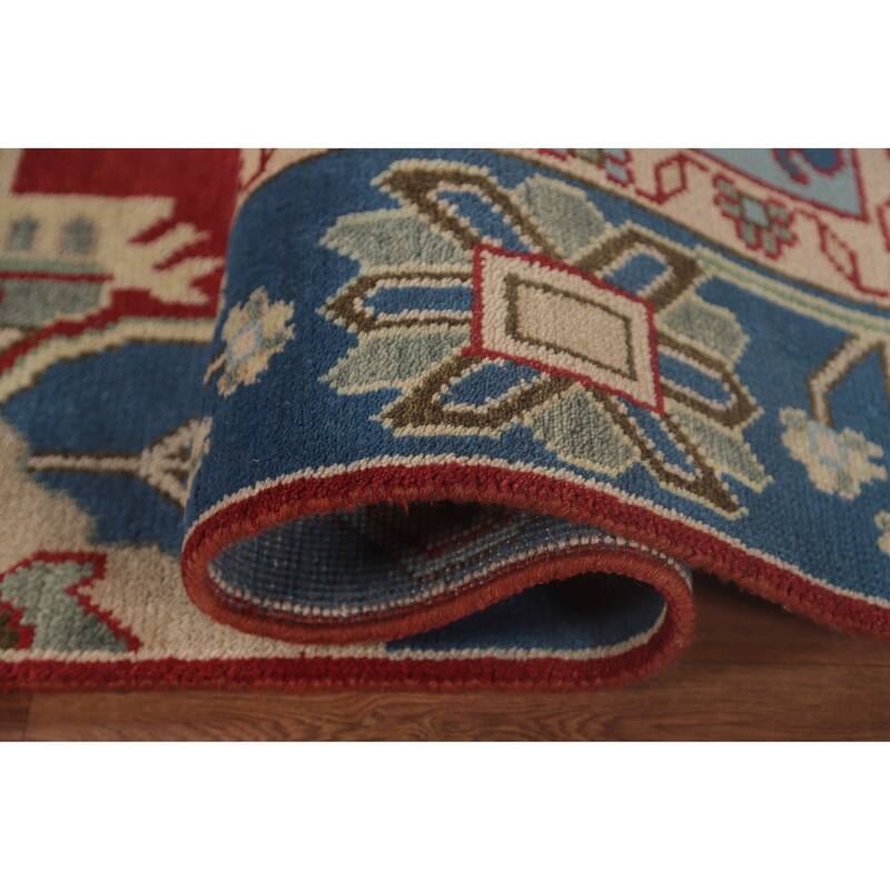 Geometric Kazak Area Rug Hand-Knotted Wool Carpet - 7'9" x 9'9"