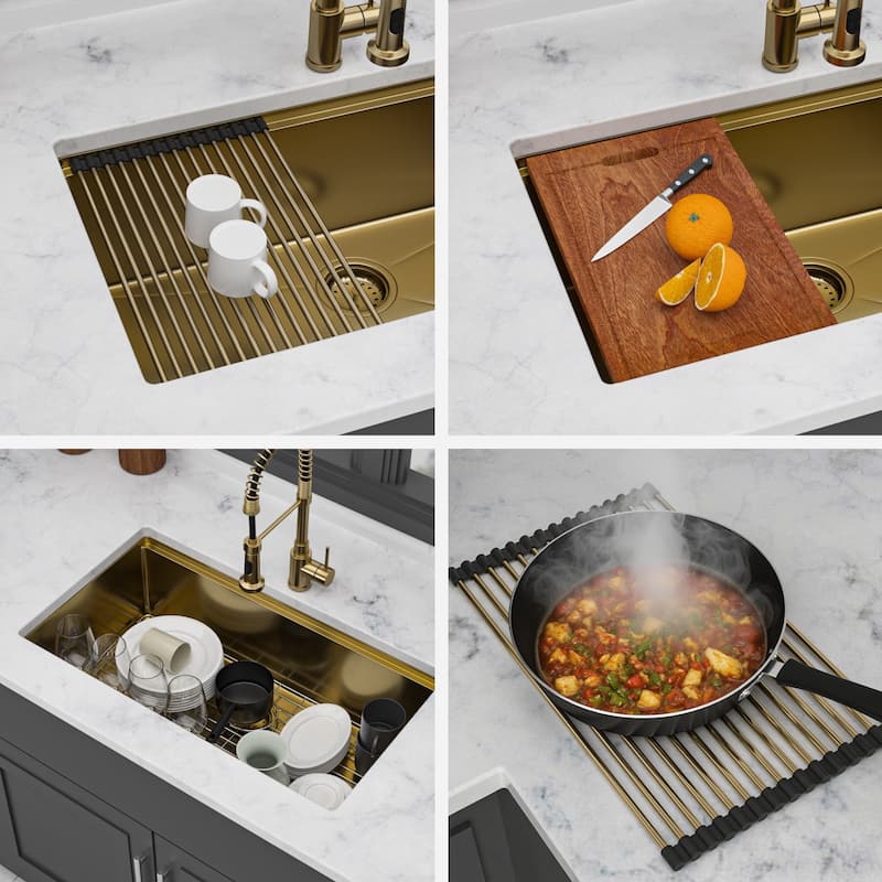 Undermount 16 Gauge Single Bowl Stainless Steel Kitchen Sink in Gold