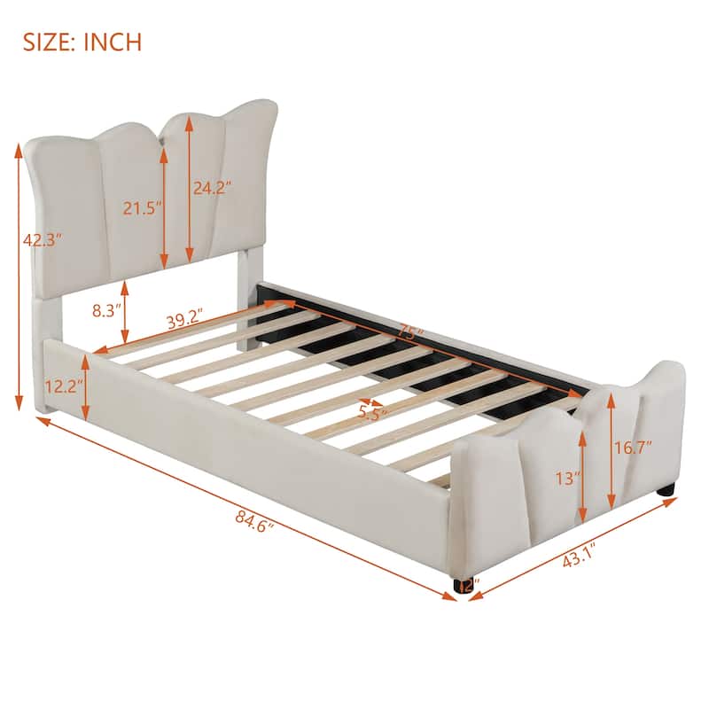 Twin Size Velvet Upholstered Platform Bed