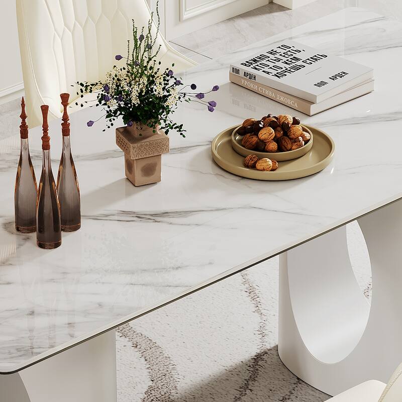 0.47" Thick Sintered Stone Composite Tempered Glass Top Rectangular Dining Table