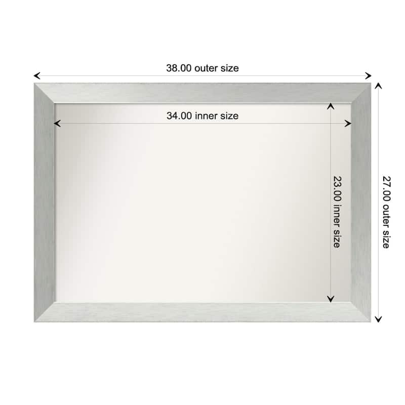Brushed Sterling Silver Framed Non-Beveled Custom Wall Mirror, Bathroom Vanity Mirror - Outer Size: 38 x 27