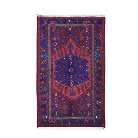 Shahbanu Rugs Vintage Persian Hamadan with Anchor Medallion Design Pure Wool Tibetan Red Hand Knotted Oriental Rug (4'2" x 6'9")