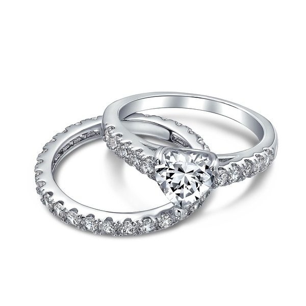 925 Sterling Silver Heart with Pave Setting CZ Cubic Zirconia Ring 5-10