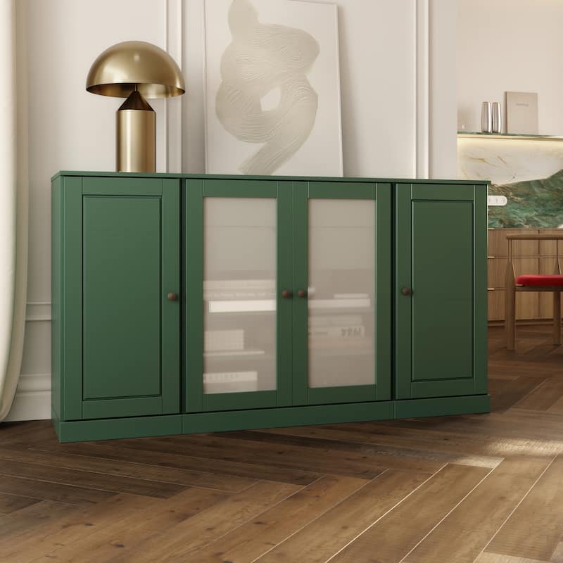 Palace Imports 100% Solid Wood 65" Sideboard with Solid, Frosted Glass Doors, 2-Drawers and Adjustable Shelves