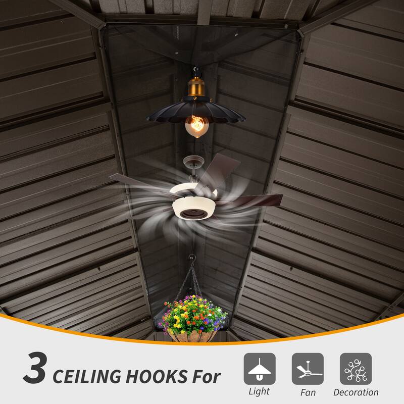 12' X 20' Hardtop Gazebo with Drainage System, Galvanized Steel Roof, Curtains and Netting, Outdoor Shelter for Patio, Garden