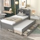 preview thumbnail 6 of 7, Grey Pine Wood Platform Bed with Storage Headboard, Twin Trundle, and 3 Drawers