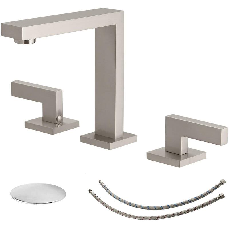 WIZ 8 in. Widespread Double Handle Bathroom Faucet With Pop-up Drain - Brushed Nickel