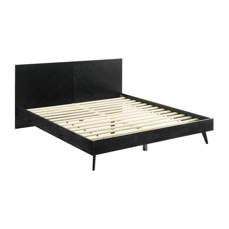 King Size Bed Frame Wood Platform Bed Modern Black Finish Bedroom Furniture