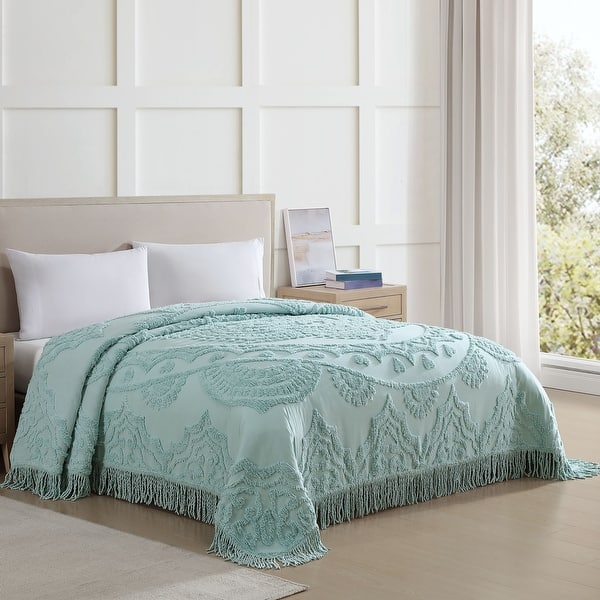 Chenille Patchwork Bedspread Full/Queen - Jewel Tone Cotton Trellis Pattern