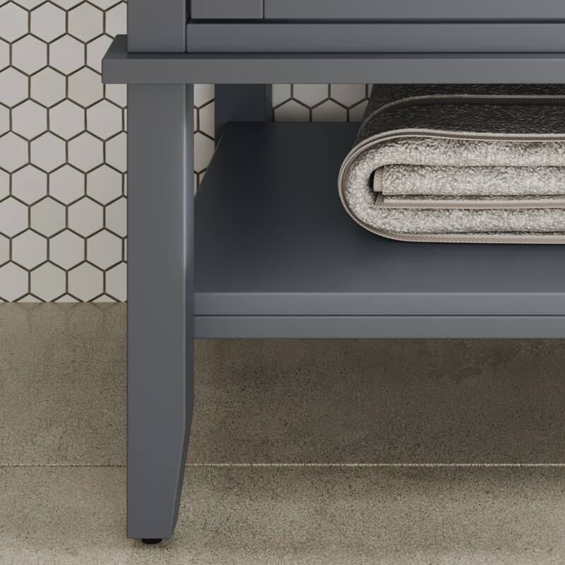 36"Vanity with Ceramic Sink,Vanity with Shelf,with Solid Wood Legs,Waterproof Painted Finish,Metal Knobs and Close Hinges Design