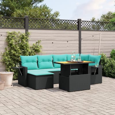 vidaXL Patio Sofa Set with Cushions Outdoor Furniture 7 Piece Poly Rattan - 24.4 x 24.4 x 27.2