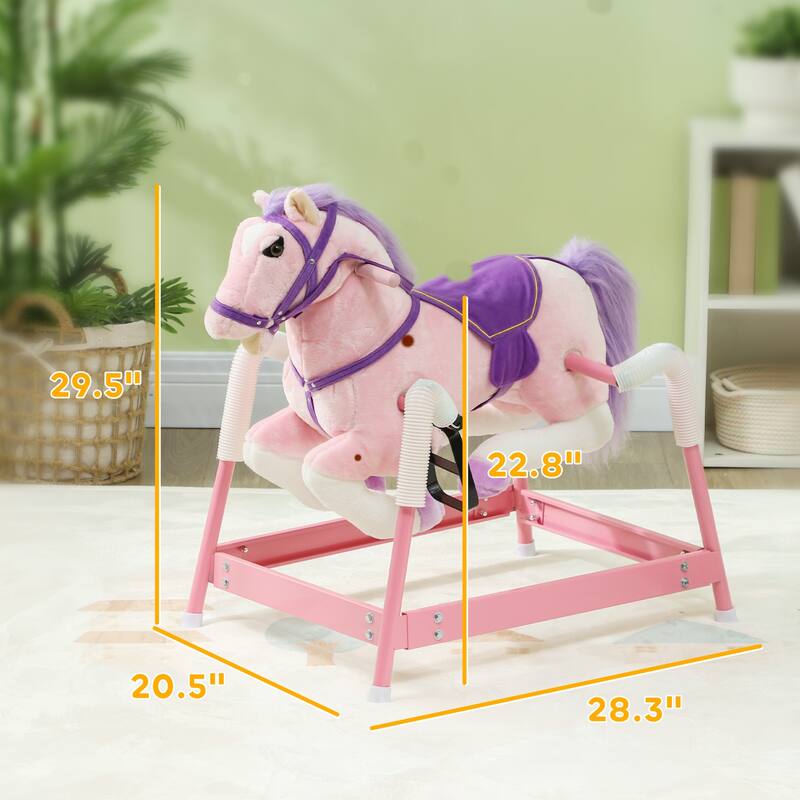 Interactive Rocking Horse for Kids with Neighing Sounds, Handles, and Stable Steel Frame for Toddlers