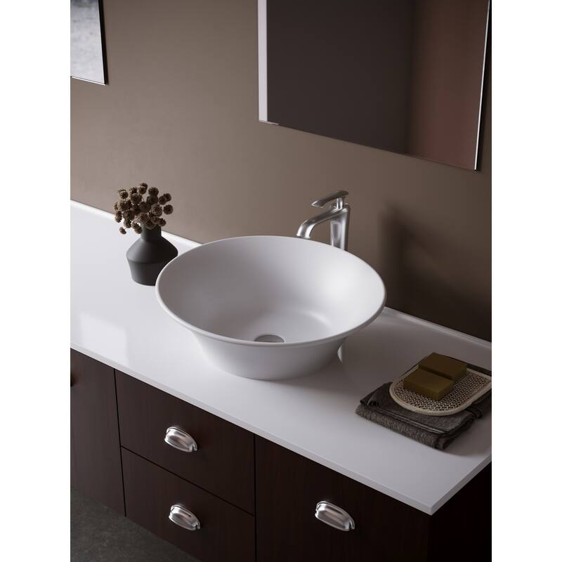 Karran Quattro Matte White Acrylic 21 in. Oval Bathroom Vessel Sink with Faucet and drain in Stainless Steel