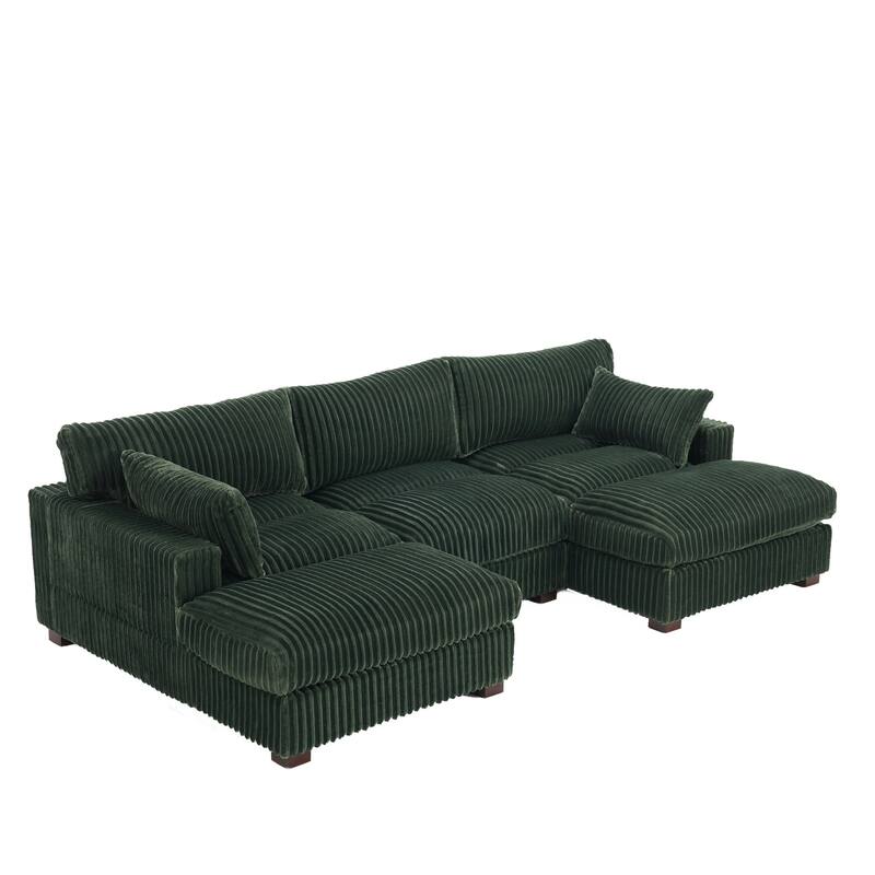 Plush Corduroy Upholstered Modular Sectional Sofa with Chaise