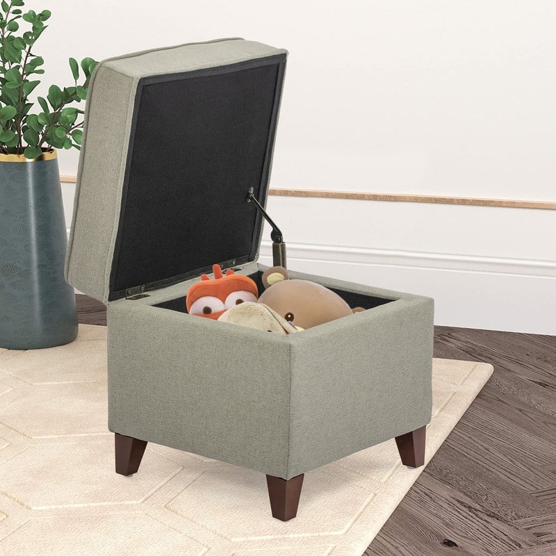 Adeco Ottoman Storage Chest Footrest - Square Seat (Light Grey)