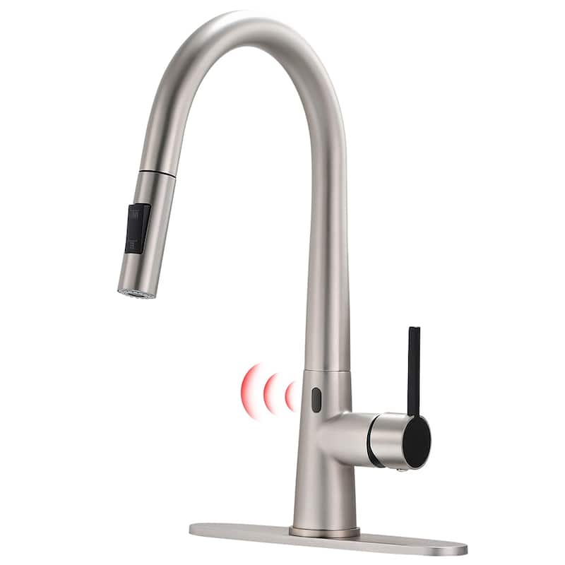 Single Spout Pull Down Two-Function Touchless Kitchen Faucet with Deck Plate